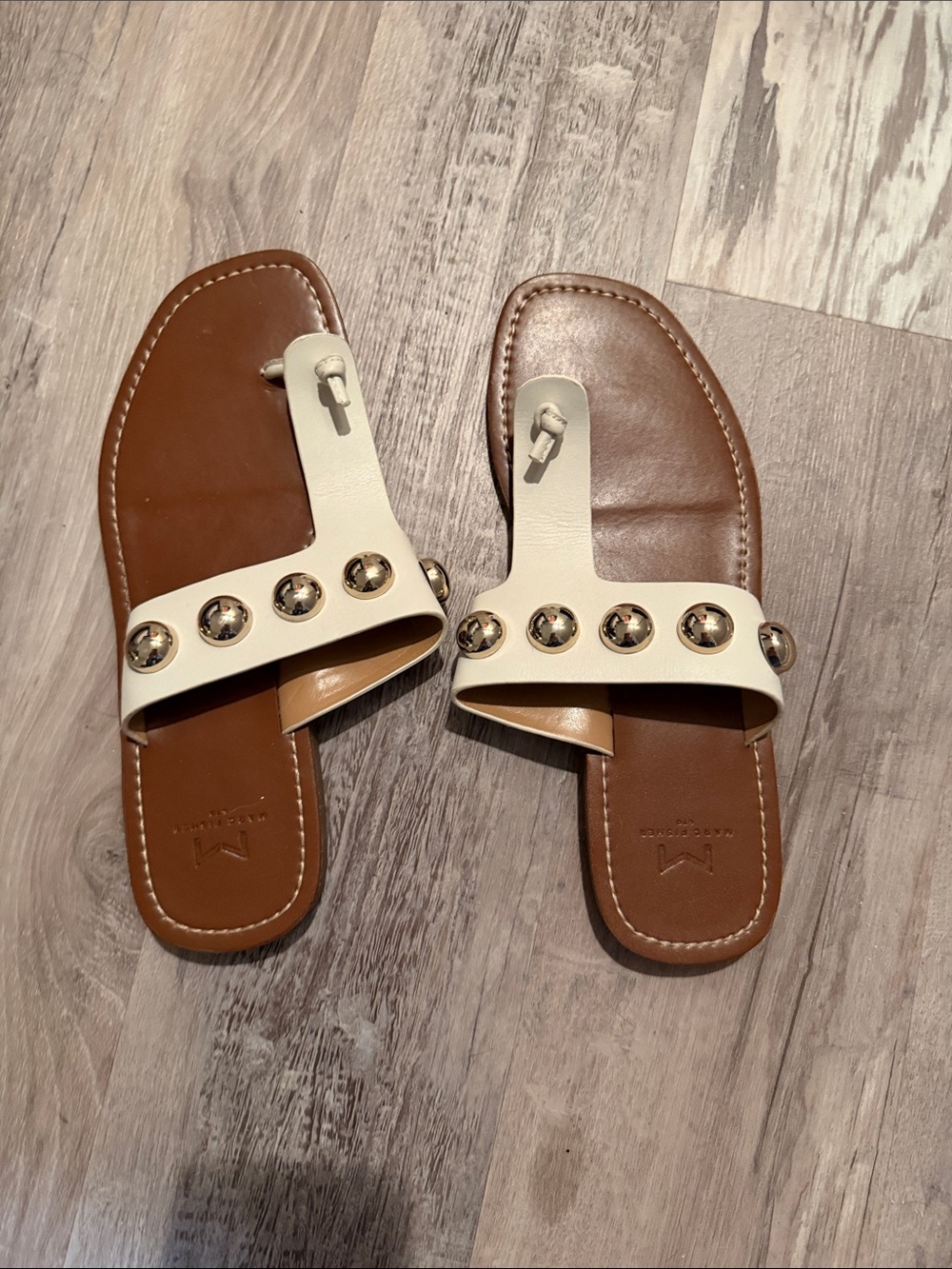 Marc Fisher Cream Studded Toe-Loop Sandals